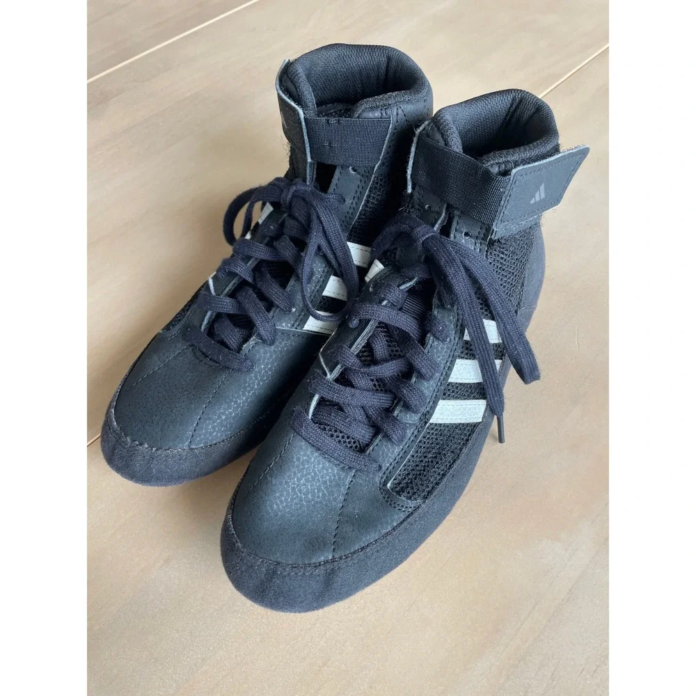 Adidas Black Wrestling Shoes High Top Lace Up Ankle Strap Mens Kids Youth US 5.5